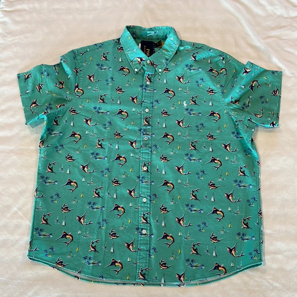 🎉Host Pick🎉Polo Ralph Lauren Mens Green Beach-Themed Button Down XXL - Picture 3 of 9